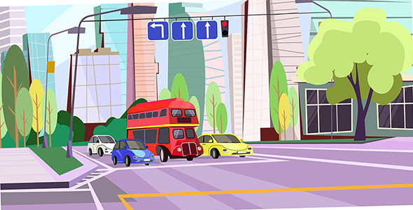 Double decker bus and cars at red light illustration Top